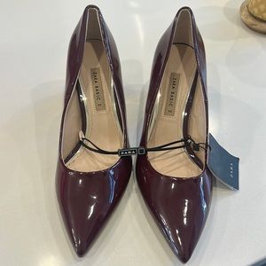 ZARA BLOCK HEELS BURGUNDY RED PATENT LEATHER WITH TAGS NEVER WORN size 9 euro 40
